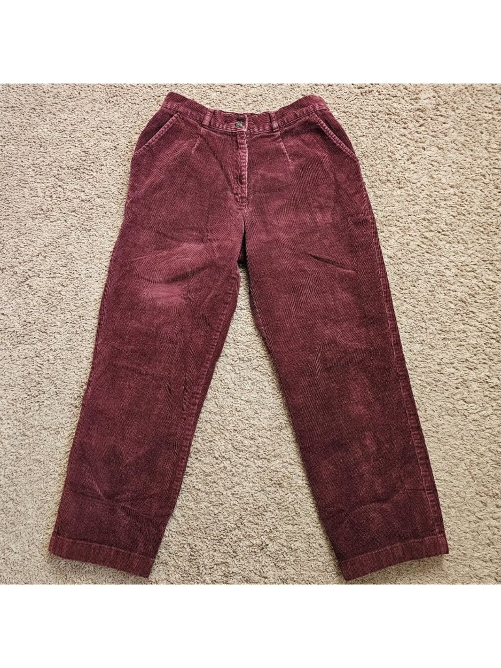 LL Bean Corduroy Pants Womens 4P Burgundy Straight Cotton Stretch Vtg Inspired